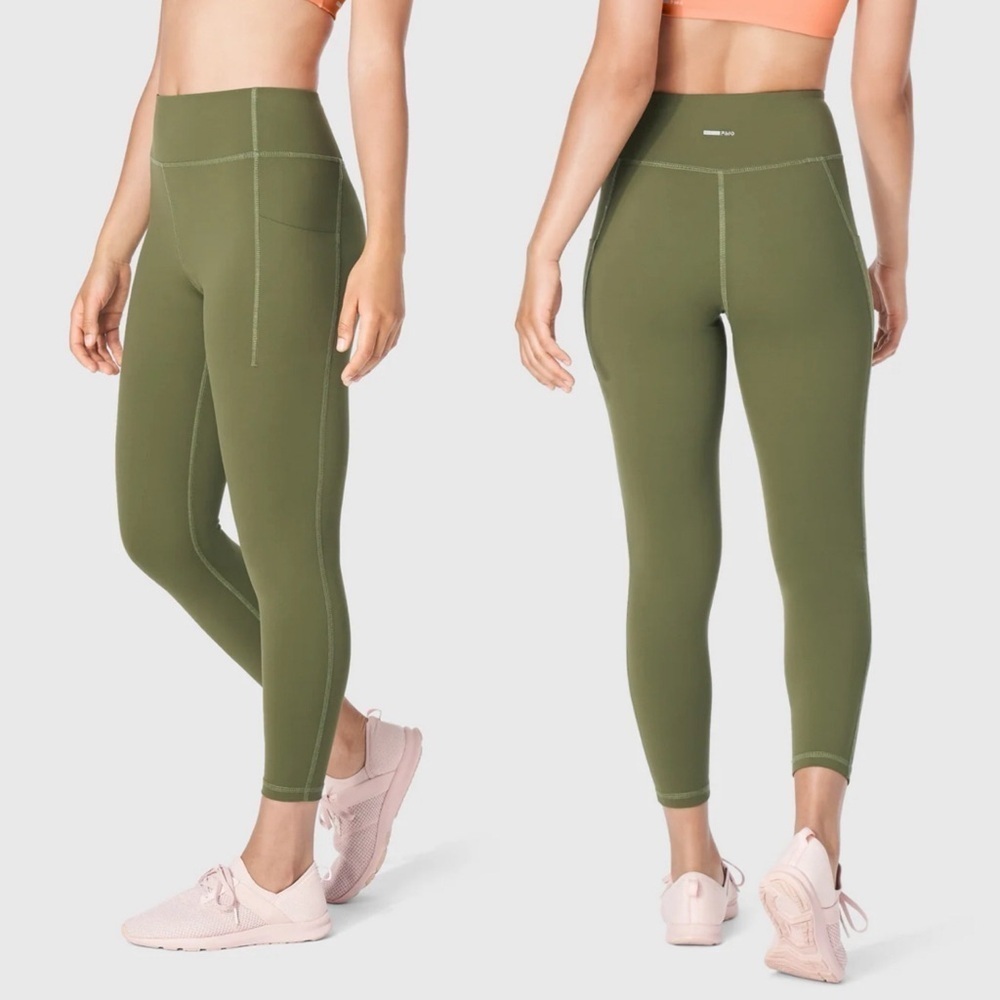 PUSH FWD High Waisted 7/8 Leggings Olive Green Pockets M